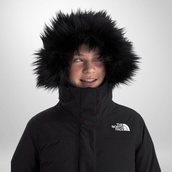 The North Face Girls Small 7/8 Arctic Parka Black Faux Fur Hood Winter Coat NWT - Picture 10 of 13
